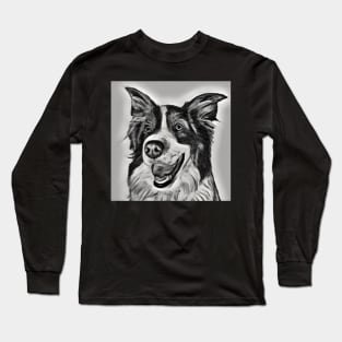 Border Collie Black and White with Grey - Hand drawn design Long Sleeve T-Shirt